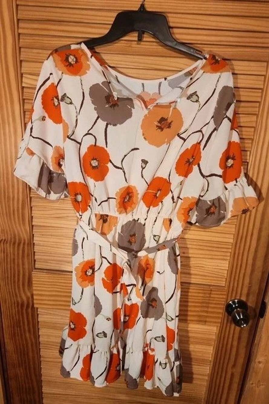 Vintage 70s Vibe Roolee Poppy Floral Ruffle Maxi Dress – Cream, Orange & Taupe